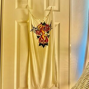 Cream Slip Dress with Tattoo Graphic